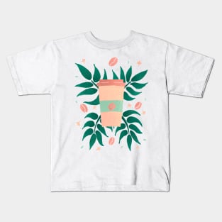 Tropical Coffee - tan and green Kids T-Shirt